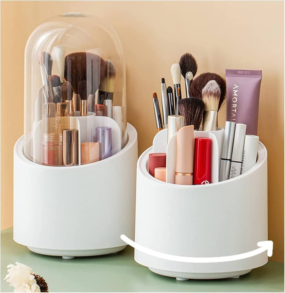 Rameshtha Makeup Organizer Holder, Makeup Brushes with Lid, Organizer and Storage Organizer and Storage 360° Rotating Stacking Storage Multifunctional Desk Pen Holder
