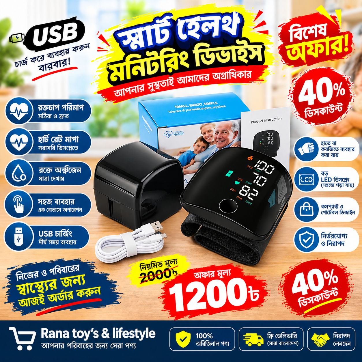 স্মার্ট হেলথ মনিটরিং ডিভাইস (রক্তচাপ ও হার্ট রেট মাপা)